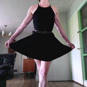 Black Halter Fit & Flare Textured Knee Length Dress